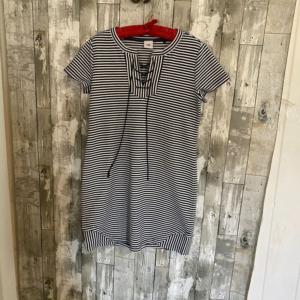 CAbi black and white stripe short sleeve t-shirt dress S